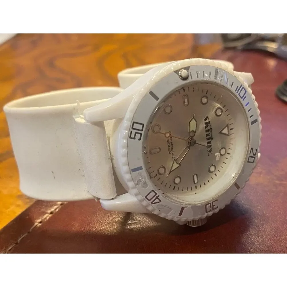 Women's The Original Skinny Watch, White Resin Case, Silver Face